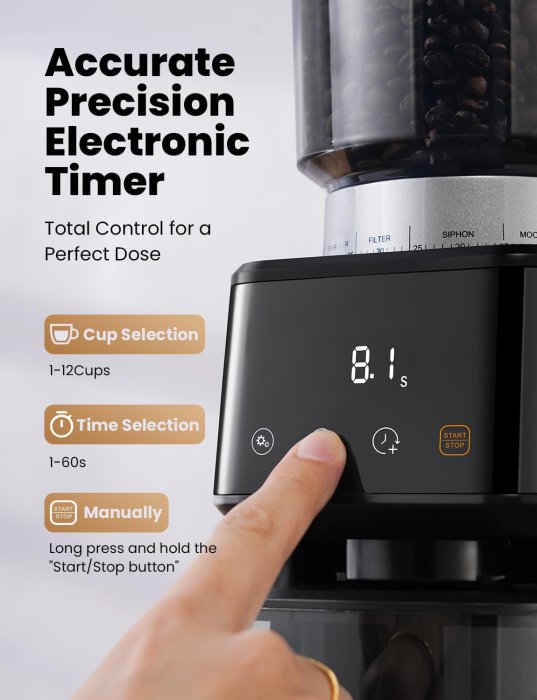Electric Burr Coffee Grinder - 51 Settings, Stainless Steel (image 4)