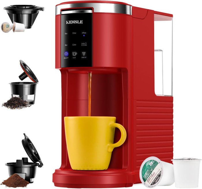 KIDISLE 3-in-1 Pod Coffee Maker (Red)
