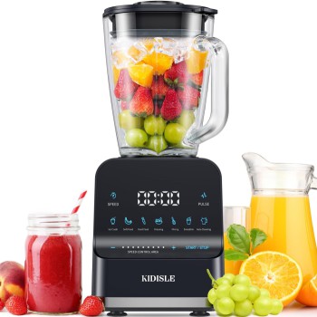 Powerful Smoothie Blender 1200W, 52oz Glass Jar, 9 Speeds, Dark Gray