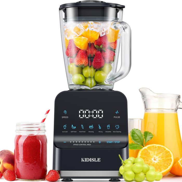 Powerful Smoothie Blender 1200W, 52oz Glass Jar, 9 Speeds, Dark Gray
