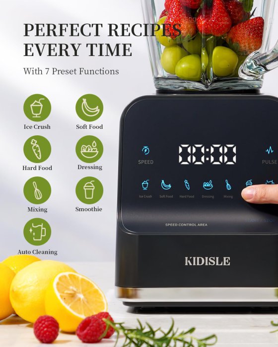 Powerful Smoothie Blender 1200W, 52oz Glass Jar, 9 Speeds, Dark Gray (image 3)